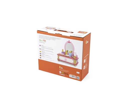 VIGA Drewniana Toaletka Różowa Do Makijażu z Lustrem + Akcesoria