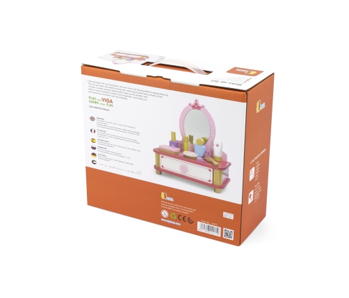 VIGA Drewniana Toaletka Różowa Do Makijażu z Lustrem + Akcesoria