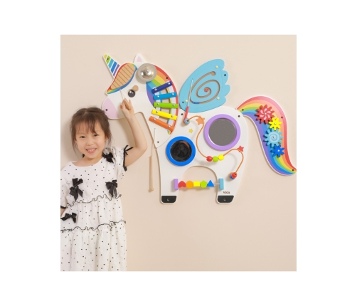 VIGA Drewniana Tablica Sensoryczna Manipulacyjna Jednorożec Certyfikat FSC Montessori