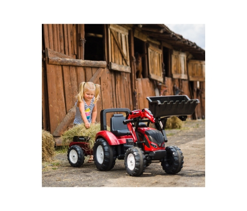 FALK Traktor Valtra Bordowy na Pedały z Przyczepką i Łyżką od 3 Lat