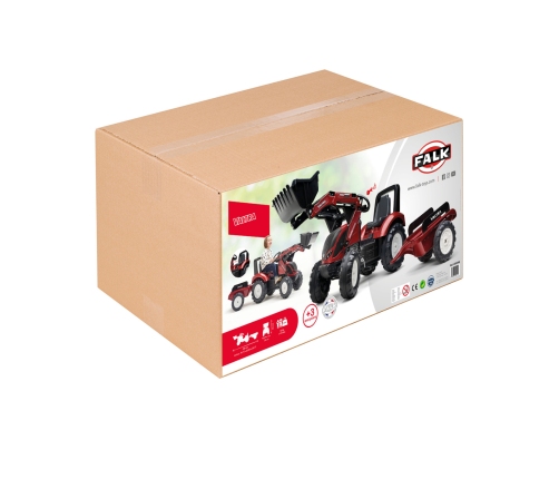 FALK Traktor Valtra Bordowy na Pedały z Przyczepką i Łyżką od 3 Lat