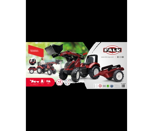 FALK Traktor Valtra Bordowy na Pedały z Przyczepką i Łyżką od 3 Lat