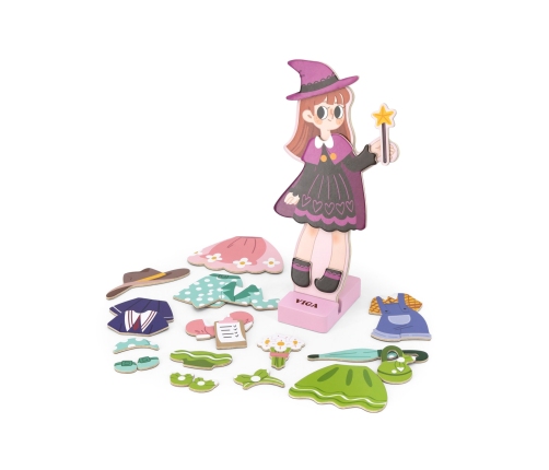 VIGA Drewniana Układanka Magnetyczna Ubieranka Edukacyjna