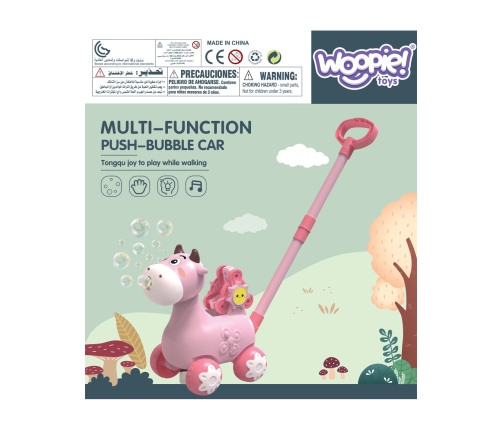 WOOPIE Pchacz Krówka do Pchania z Dźwiękiem i Bańkami Mydlanymi Różowa