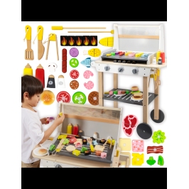 VIGA Duży Drewniany Grill dla Dzieci + 47  Akcesoriów