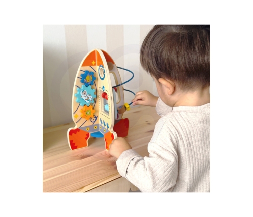 Tooky Toy Duża Drewniana Zabawka Edukacyjna Wielofunkcyjna Rakieta