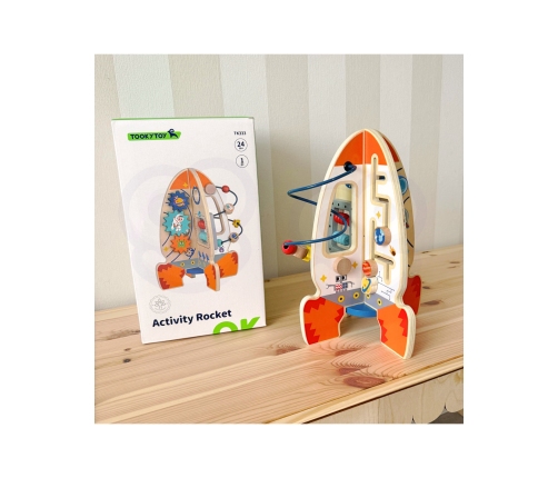 Tooky Toy Duża Drewniana Zabawka Edukacyjna Wielofunkcyjna Rakieta