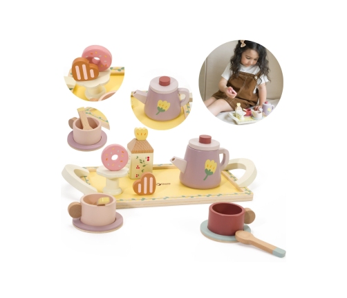 CLASSIC WORLD Drewniany Zestaw do Herbaty i Deserów 14 el.