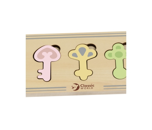 CLASSIC WORLD Drewniana Układanka Montessori Sensoryczna Klucze i Zamki do Dopasowania