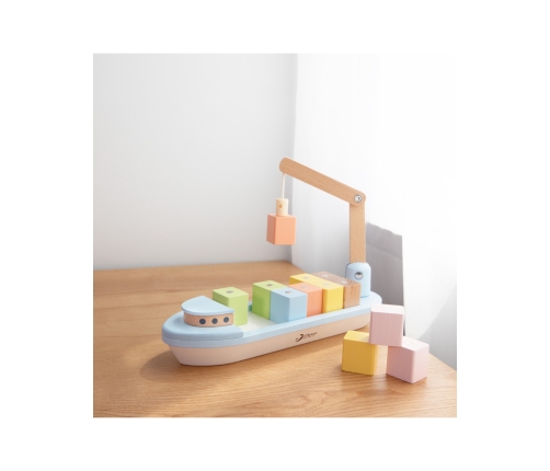 CLASSIC WORLD Drewniany Statek Układanie Bloków 13 el.