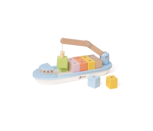 CLASSIC WORLD Drewniany Statek Układanie Bloków 13 el.