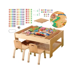 MASTERKIDZ Drewniany Stół Edukacyjny + AKCESORIA STEM WALL + 135 Klocków