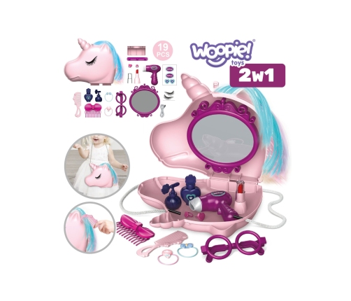 WOOPIE Toaletka dla Dziewczynki 2w1 Salon Piękności w Torebce Jednorożec