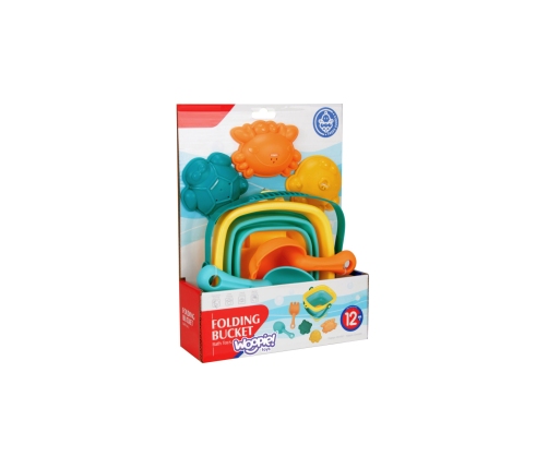 WOOPIE BABY Zestaw Wiaderko Składane z Grabkami Łopatką Foremki Niebieskie