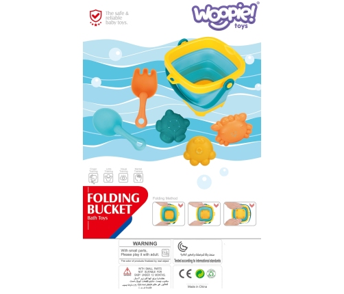 WOOPIE BABY Zestaw Wiaderko Składane z Grabkami Łopatką Foremki Niebieskie