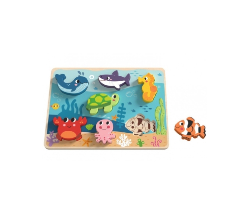 TOOKY TOY Drewniane Puzzle Montessori Świat Morza Rybki Żółwik Kształty