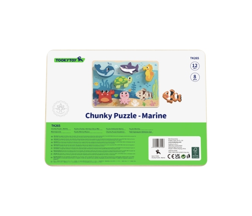 TOOKY TOY Drewniane Puzzle Montessori Świat Morza Rybki Żółwik Kształty