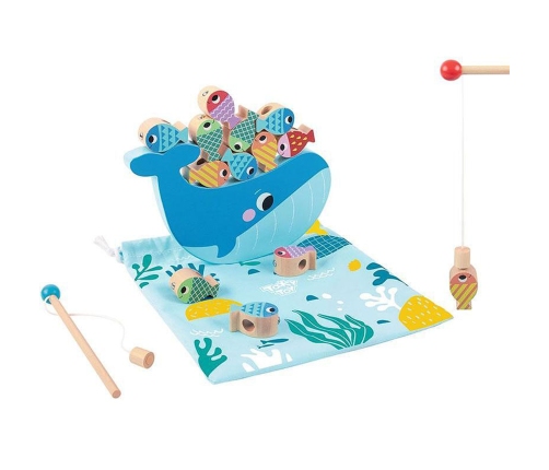 TOOKY TOY Drewniana Gra Wieloryb i Rybki Wielofunkcyjna 4 w 1