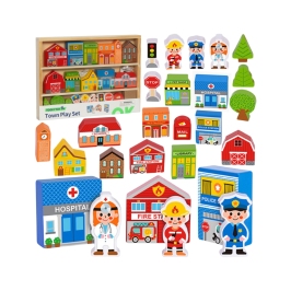 TOOKY TOY Drewniany Zestaw Budynków i Figurek Miasto TOOKY TOY Drewniany Zestaw Budynków i Figurek Miasto