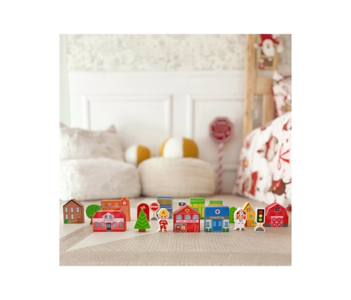 TOOKY TOY Drewniany Zestaw Budynków i Figurek Miasto