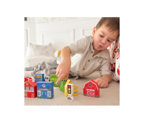 TOOKY TOY Drewniany Zestaw Budynków i Figurek Miasto