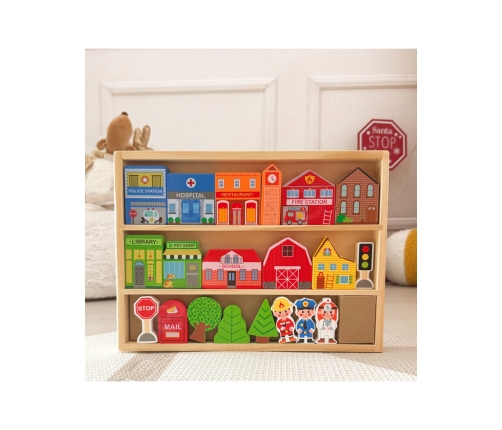 TOOKY TOY Drewniany Zestaw Budynków i Figurek Miasto