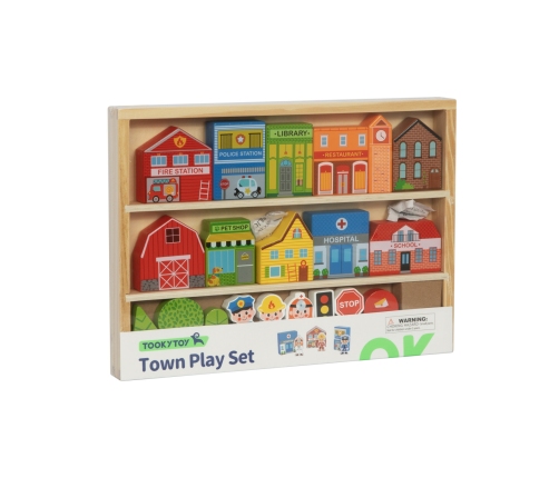 TOOKY TOY Drewniany Zestaw Budynków i Figurek Miasto