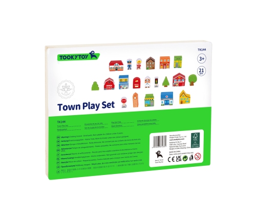 TOOKY TOY Drewniany Zestaw Budynków i Figurek Miasto