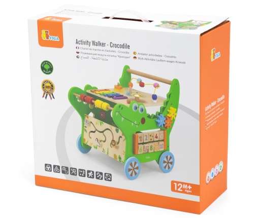 VIGA Drewniany Pchacz Edukacyjny Krokodylek 12w1