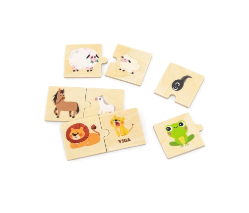 VIGA Drewniane Puzzle Układanka Zwierzątka Małe i Duże