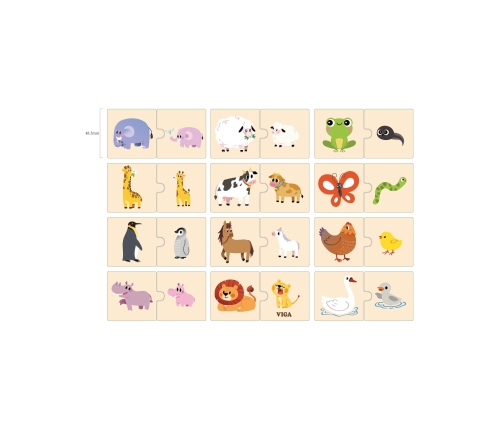 VIGA Drewniane Puzzle Układanka Zwierzątka Małe i Duże