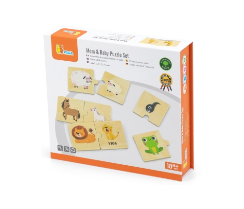 VIGA Drewniane Puzzle Układanka Zwierzątka Małe i Duże