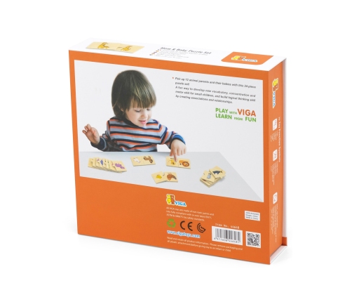 VIGA Drewniane Puzzle Układanka Zwierzątka Małe i Duże