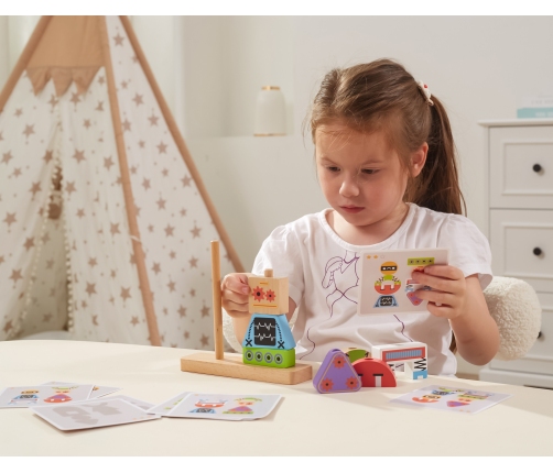 VIGA Układanka Piramidka Roboty + Wzory 8 el.