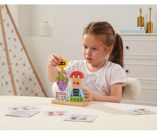 VIGA Układanka Piramidka Roboty + Wzory 8 el.