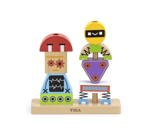 VIGA Układanka Piramidka Roboty + Wzory 8 el.