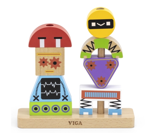 VIGA Układanka Piramidka Roboty + Wzory 8 el.