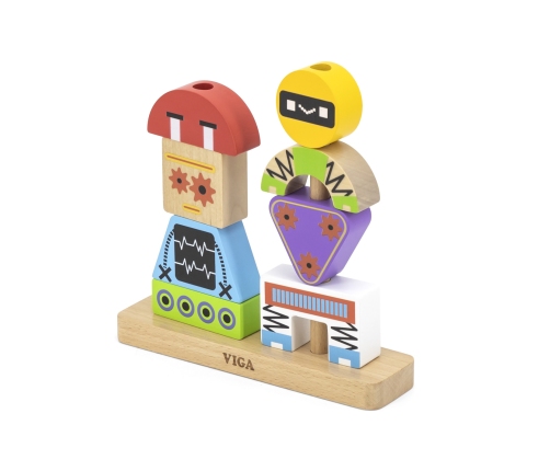 VIGA Układanka Piramidka Roboty + Wzory 8 el.