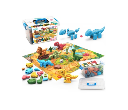 WOOPIE Zestaw Konstrukcyjny 2w1 Gra Planszowa Dinozaury + Kostka 46 el.