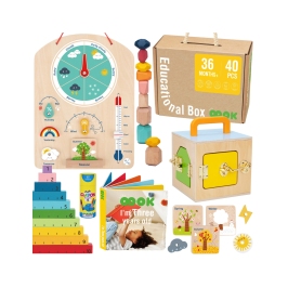 Tooky Toy Edukacyjne Pudełko Montessori Układanka Liczydło Tablica Pogody 6w1 od 3 Lat