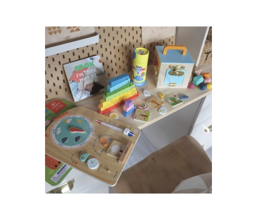 Tooky Toy Edukacyjne Pudełko Montessori Układanka Liczydło Tablica Pogody 6w1 od 3 Lat