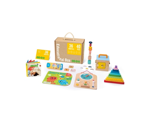 Tooky Toy Edukacyjne Pudełko Montessori Układanka Liczydło Tablica Pogody 6w1 od 3 Lat