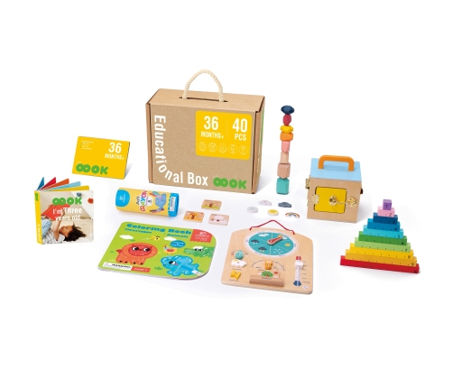 Tooky Toy Edukacyjne Pudełko Montessori Układanka Liczydło Tablica Pogody 6w1 od 3 Lat