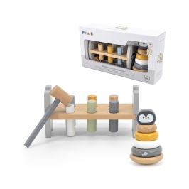 VIGA PolarB Zestaw Drewniana Piramidka + Przebijanka z Młoteczkiem Pingwinek Montessori