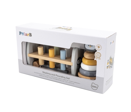 VIGA PolarB Zestaw Drewniana Piramidka + Przebijanka z Młoteczkiem Pingwinek Montessori