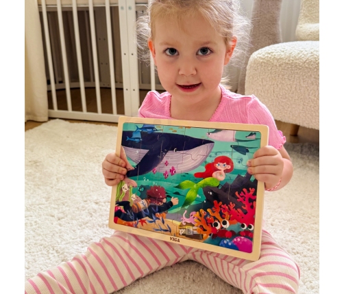 VIGA Drewniane Puzzle Układanka 24 el. Sekrety Morza