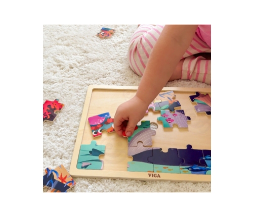 VIGA Drewniane Puzzle Układanka 24 el. Sekrety Morza