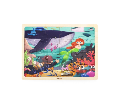 VIGA Drewniane Puzzle Układanka 24 el. Sekrety Morza