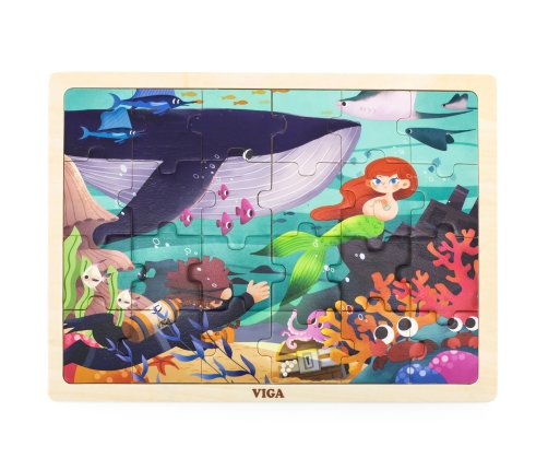 VIGA Drewniane Puzzle Układanka 24 el. Sekrety Morza