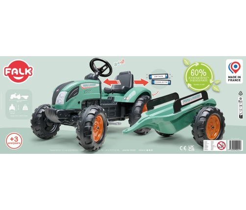 Traktors ar pedāļiem ar piekabi FALK Landini Green